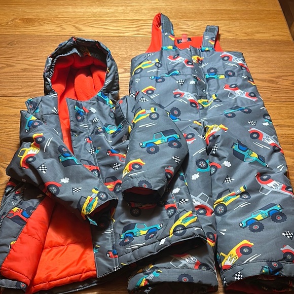 Kids' Gray Snow Pant Snow Overall Bibs Winter Jacket(s) Car Print 4T - Picture 12 of 14